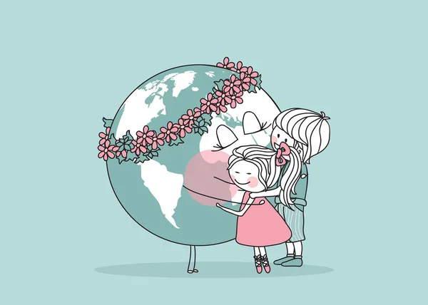 Kinder umarmen die Erde — Stockvektor