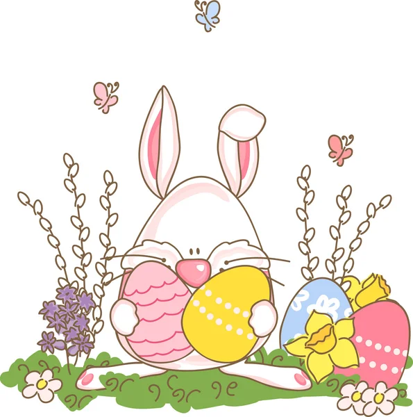 Пасхальный кролик с яйцами — стоковый вектор
