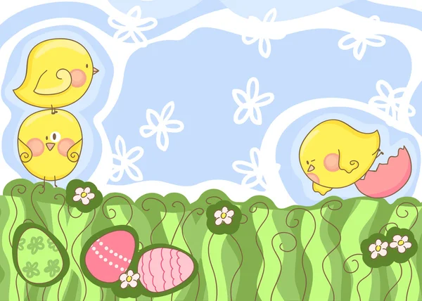 Unny chicks playing on meadow — Stock Vector