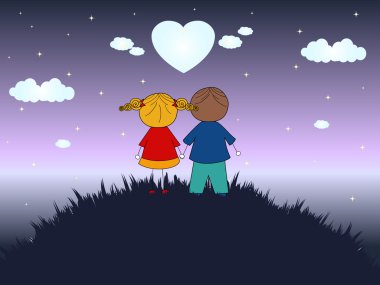 Couple and the moon clipart