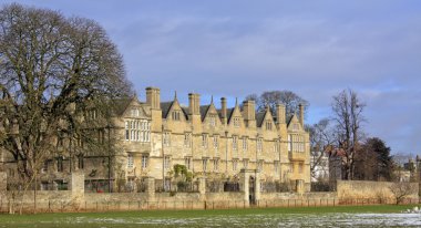 A snowy scene at merton college oxford clipart