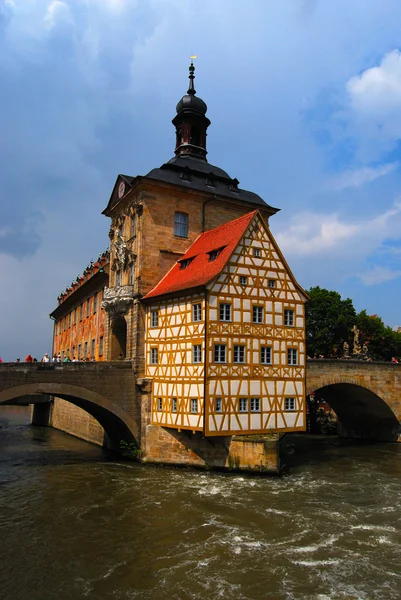 Municipio e fiume Regnitz, Bamberga — Foto Stock