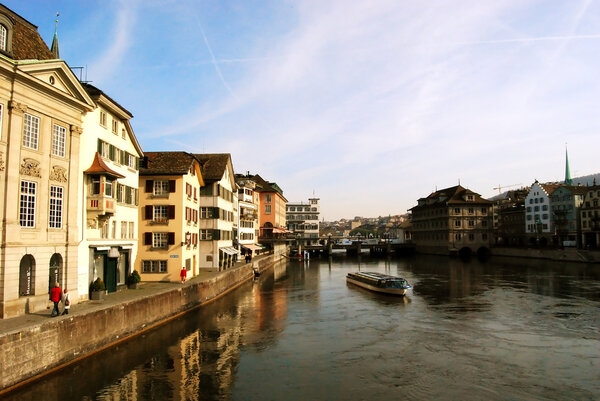 View of Zurich downtown and river Limmat, Switzerland