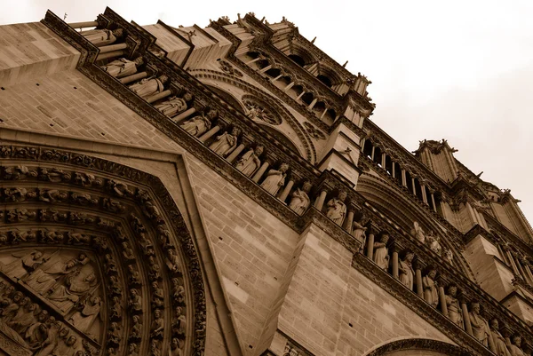 Notre Dame Cathedral rear view in sepia — Stock Photo, Image