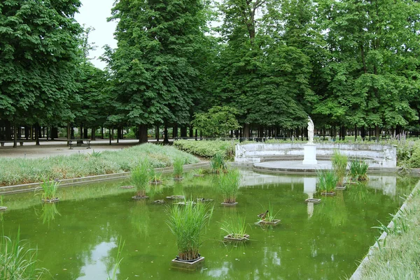 Pequeño estanque con estatua en el parque de las Tullerías — Foto de Stock