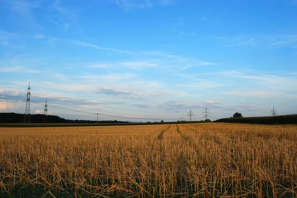 Blå himmel över hayfield — Stockfoto