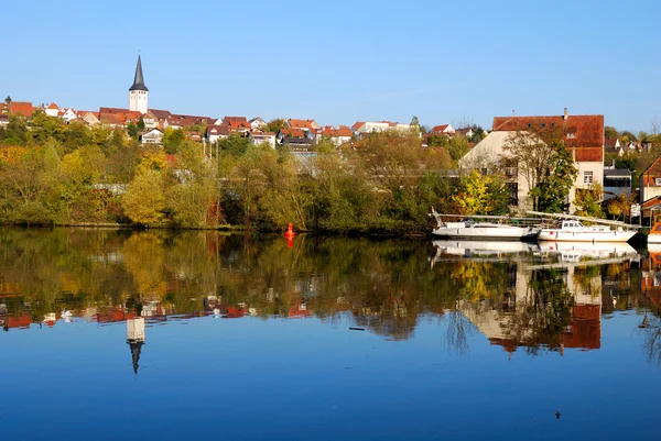 Freiberg pier and its reflection in Neka — Stock Photo, Image