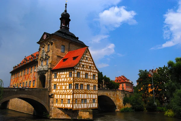 Medieval town hall on the bridge — Stock Photo, Image