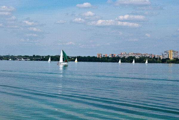 Small yachts on Dnieper river