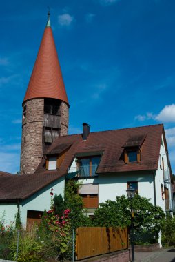 Residential house and medieval tower clipart