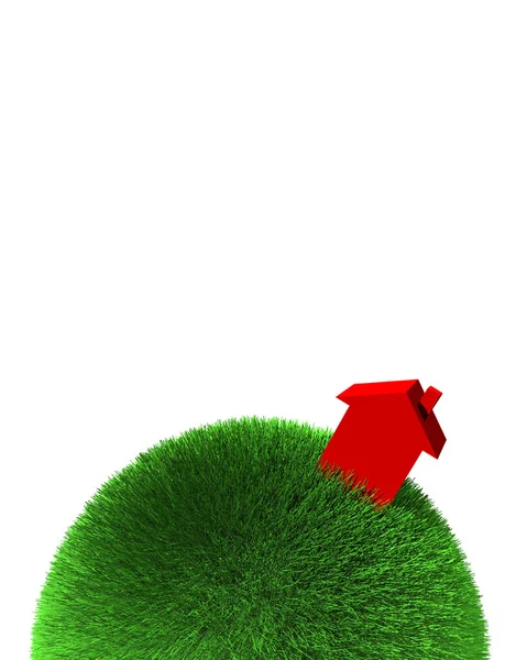 Red house on sphere of grass — Stock Photo, Image