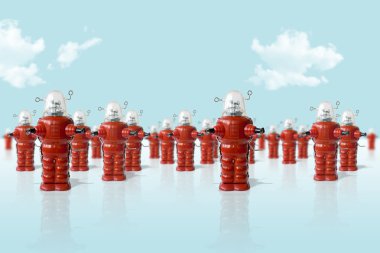 Old metal robots army clipart