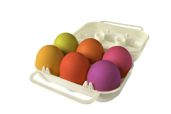 Eggbox whith gekleurde eieren — Stockfoto