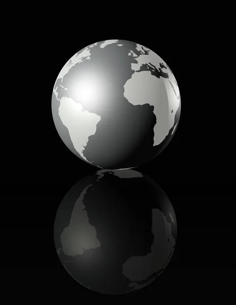 Stock image Silver glossy globe on black background