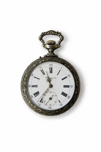 하얀 배경에 있는 오래 된 주머니 시계 — 스톡 사진