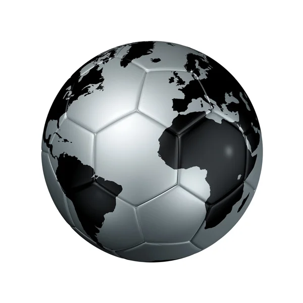 Ballon de football en argent globe mondial — Photo