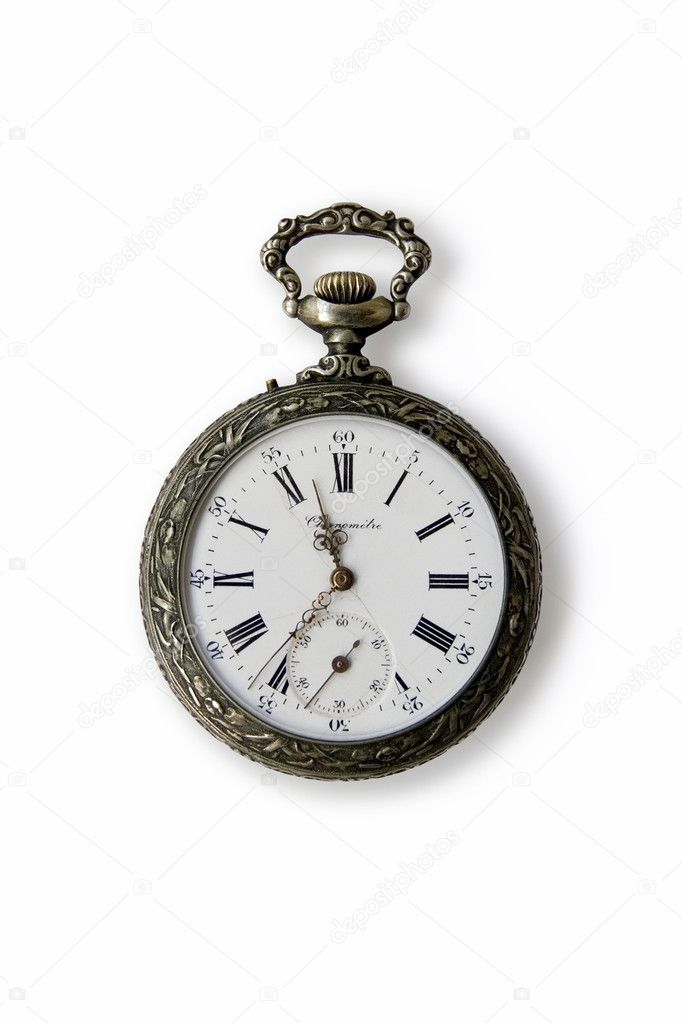 Old Pocket watch on a white background