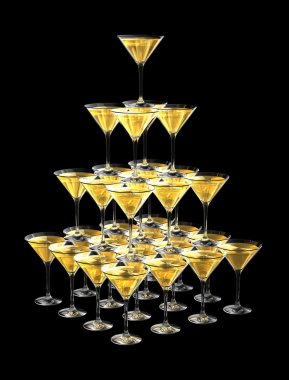 3D pyramid of champagne glasses clipart