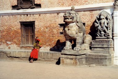 Brahman and lion statue in kathmandu clipart