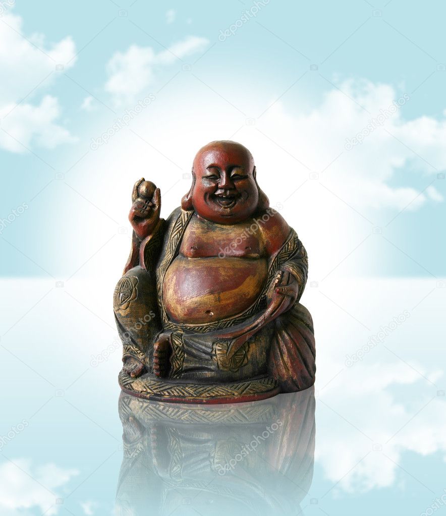 Chinese Buddha on a blue dream backgroun