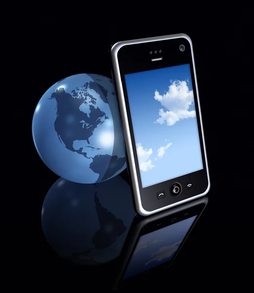 Teléfono móvil 3D y globo terráqueo —  Fotos de Stock