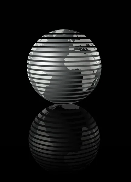 Stock image Silver glossy globe on black background