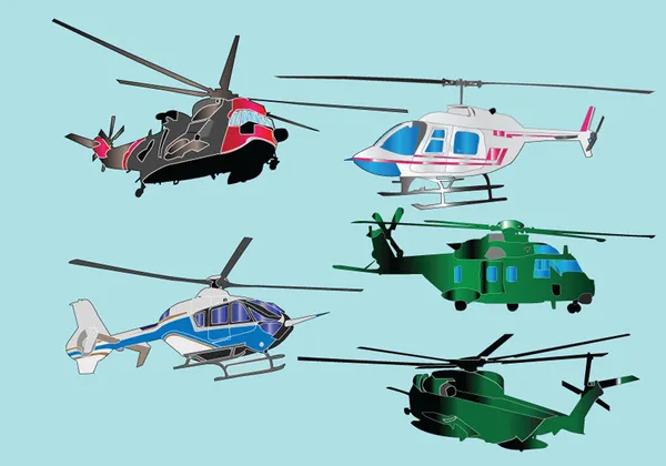 Helikopterler koleksiyonunda renk — Stok Vektör