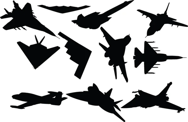 Battle airplanes silhouette — Stock Vector