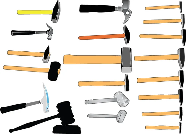 Hammers in color collection — Stock Vector