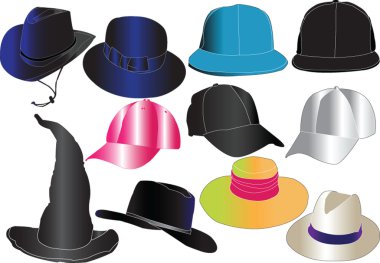 Hats in color collection clipart