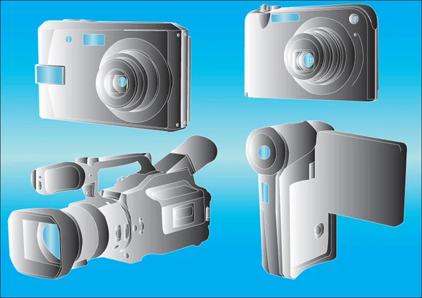 Camera collection with background — Stock Vector