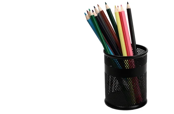 Lápices en un vaso negro —  Fotos de Stock