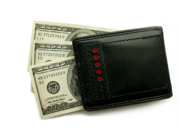 Svart plånbok med dollar. — Stockfoto