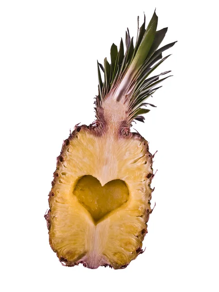 Ananas em fundo branco com coração — Fotografia de Stock