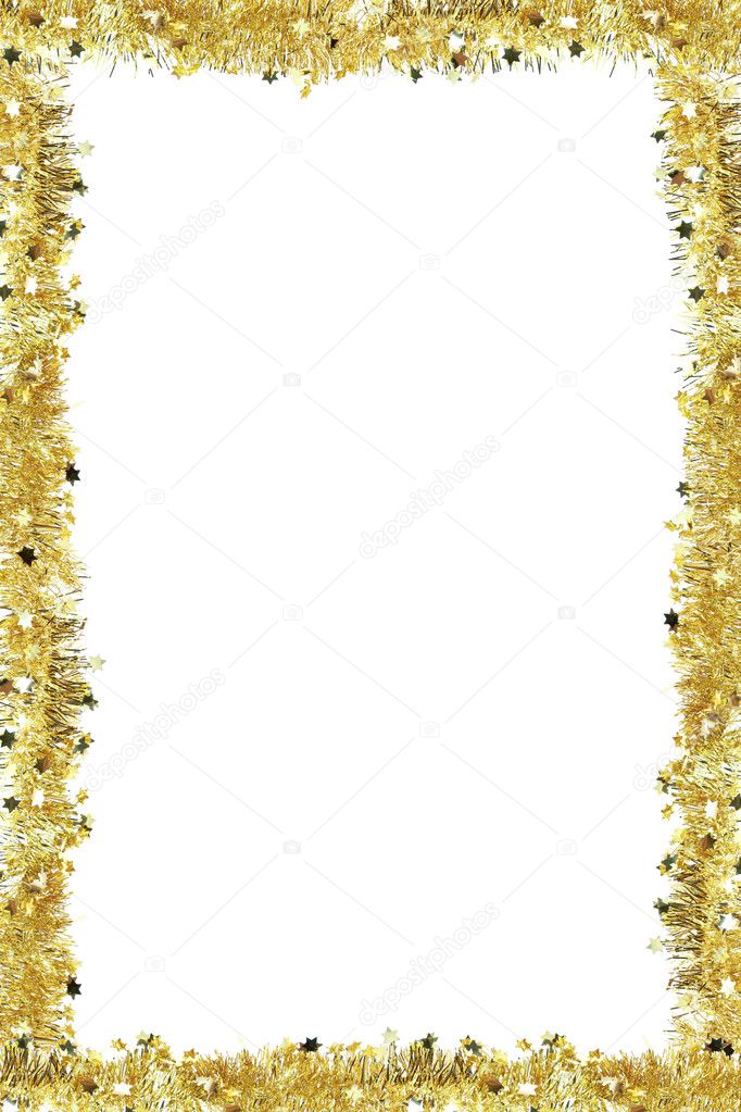 Gold tinsel, isolated.