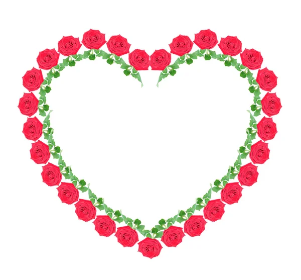 Hart van rode rozen, geïsoleerd. — Stockfoto