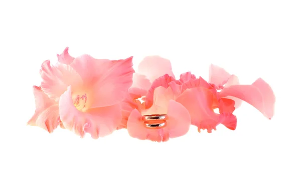 Snubní prsteny na okvětní lístky květin — Stock fotografie