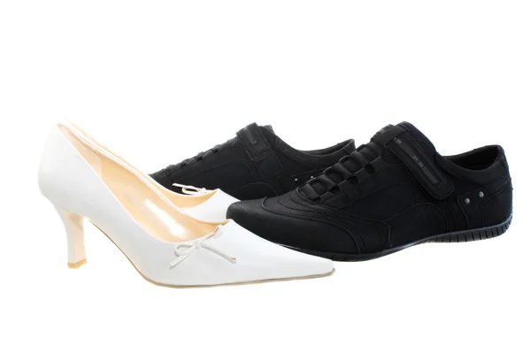 Buty i buty kobiece kobieta na białym tle. — Zdjęcie stockowe