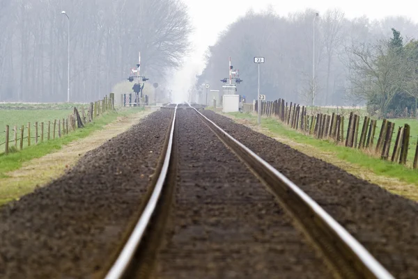 stock image Railtrack with hazy crossing.