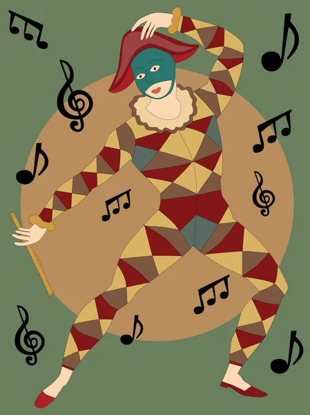 Музыкальный человек в маске с флейтой — стоковый вектор