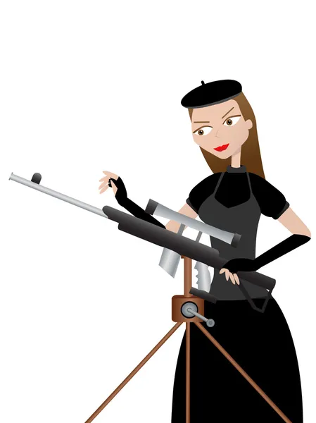 Female sharpshooter preparing gun — Stock Vector