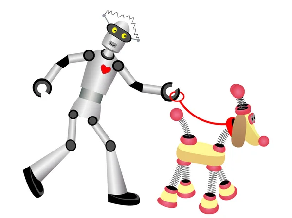 Robot walking robot dog on leash — Stock Vector