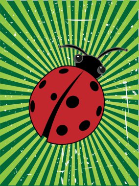 Ladybug on green glowing ray beam grungy clipart