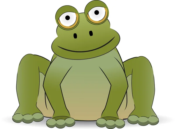 Стилизованная лягушка из мультфильма, сидящая со смайликом — стоковый вектор