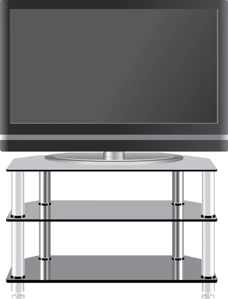 Televisión de panel plano en soporte de televisión moderno — Vector de stock