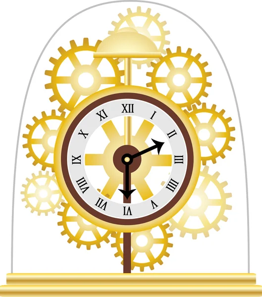 Horloge squelette Golden engrenages multiples — Image vectorielle