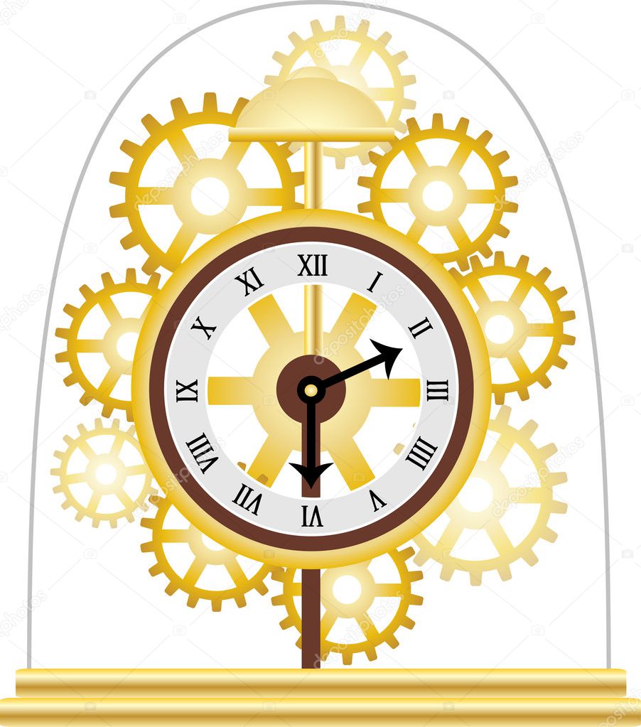 Skeleton Clock Golden Multiple Gears
