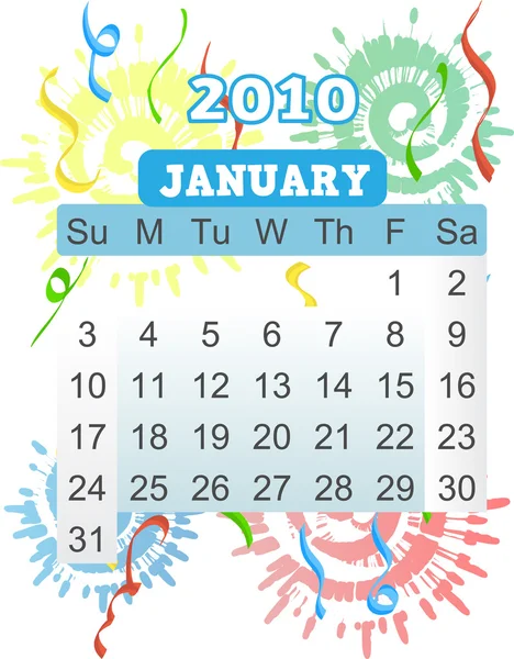새로운 년 1 월 달력 2010 — 스톡 벡터