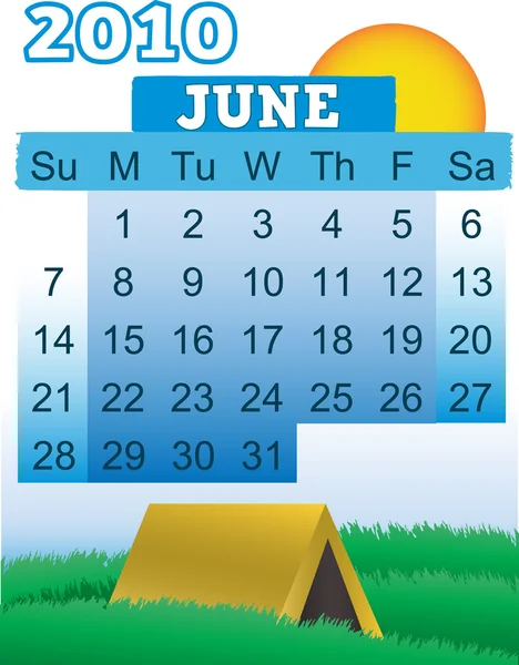 Június naptár 2010-es nyári — Stock Vector