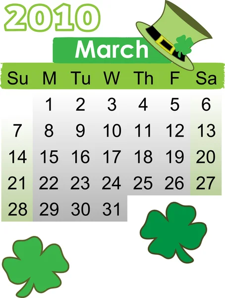 Március 2010 naptár — Stock Vector